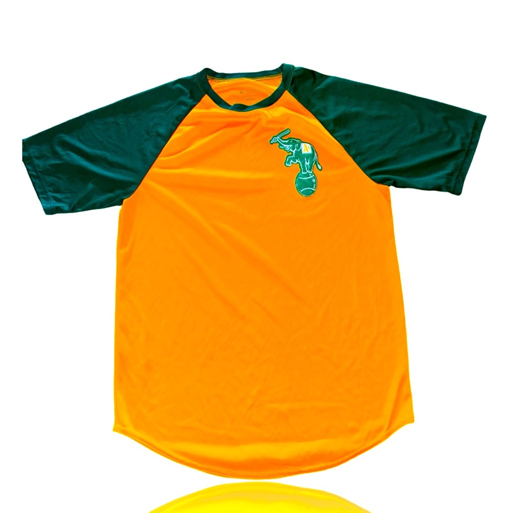 Oakland Athletics Vintage Elephant Logo: Gold & Green Dri-Fit Jersey Tee: Large